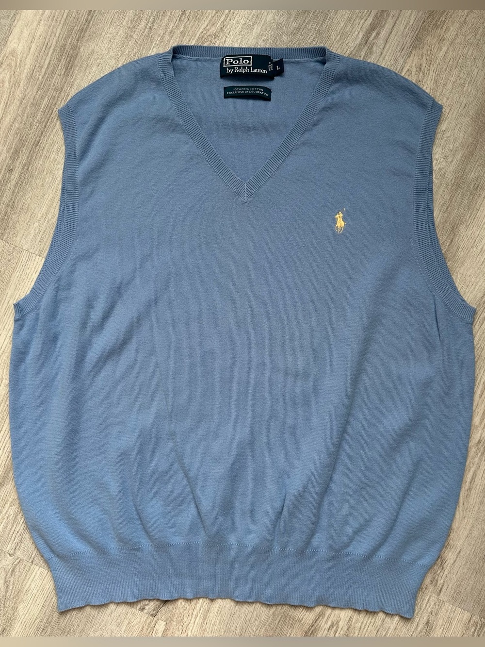 Polo by Ralph Lauren Light Blue V-Neck Sweater Vest with Yellow Pony L